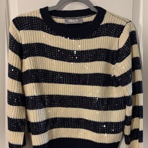 Blue B Navy and Cream Sequin Sweater